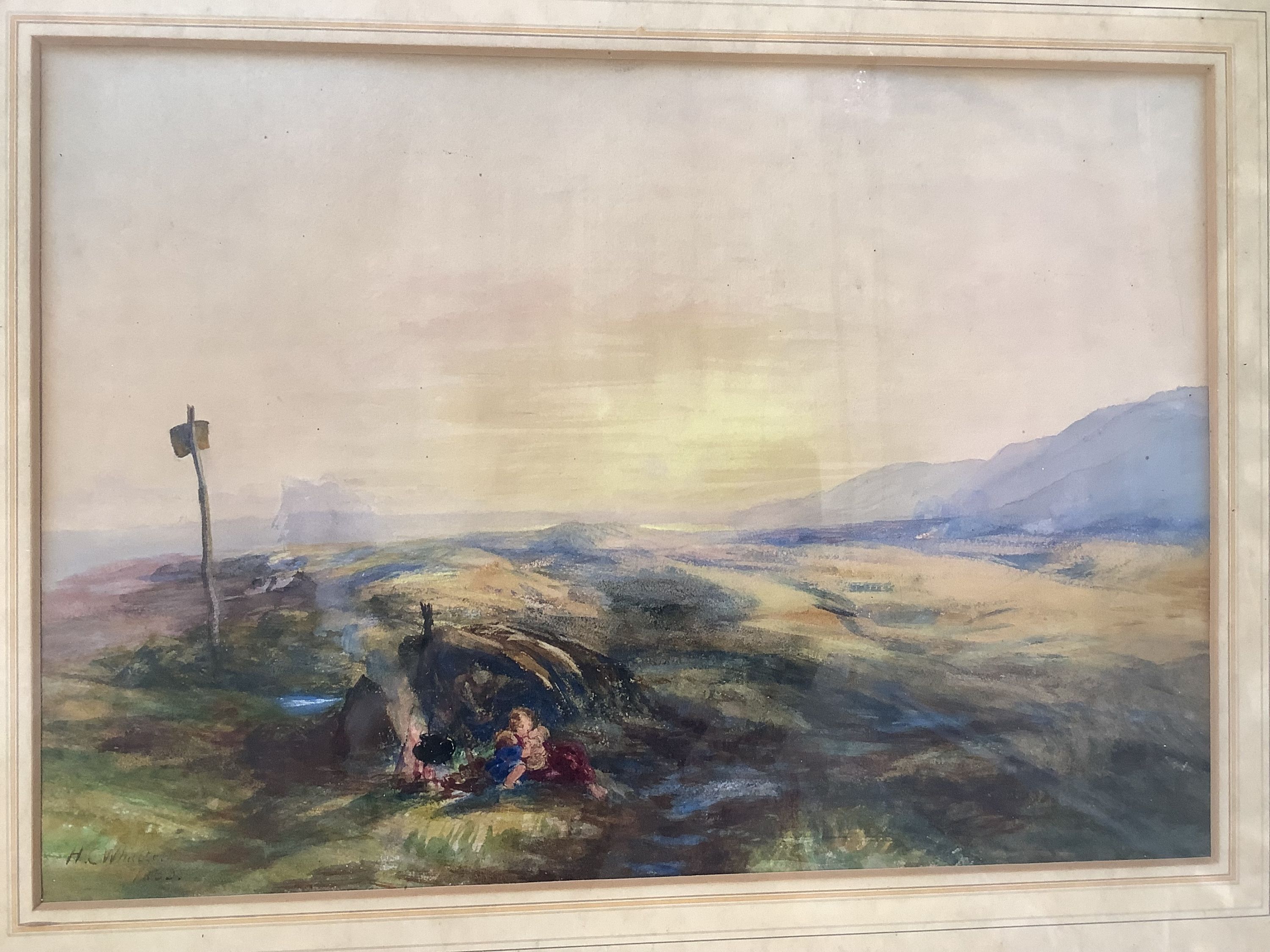 Evelyn Licht, watercolour, Hillside town, signed, 45 x 60cm and a watercolour landscape by Henry Clarence Whaite, 32 x 47cm